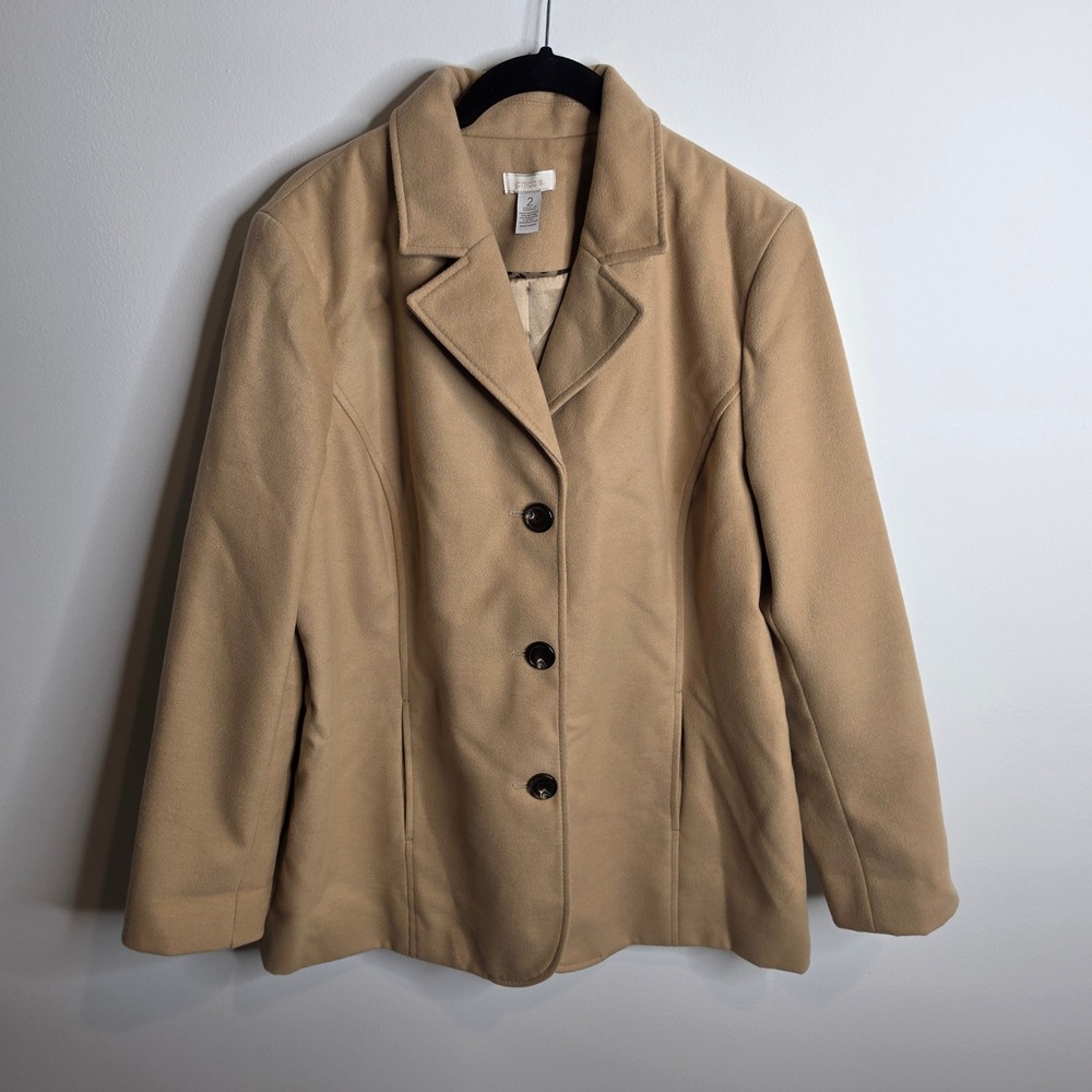 Chico's Faux Suede Blazer Jacket Womens 2 (Large) Tan Button Front